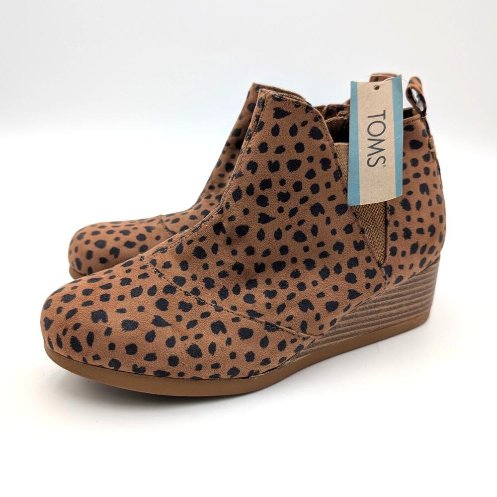 Toms Kelsey Suede Leather Wedge Ankle Boot Kids' Brown/Leopard Size US5 EU37